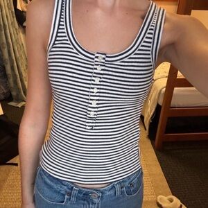 Aerie Navy and White Striped Button Tank Top